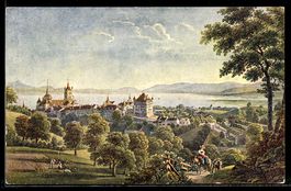 Künstler-AK Lausanne, Blick auf den Ort