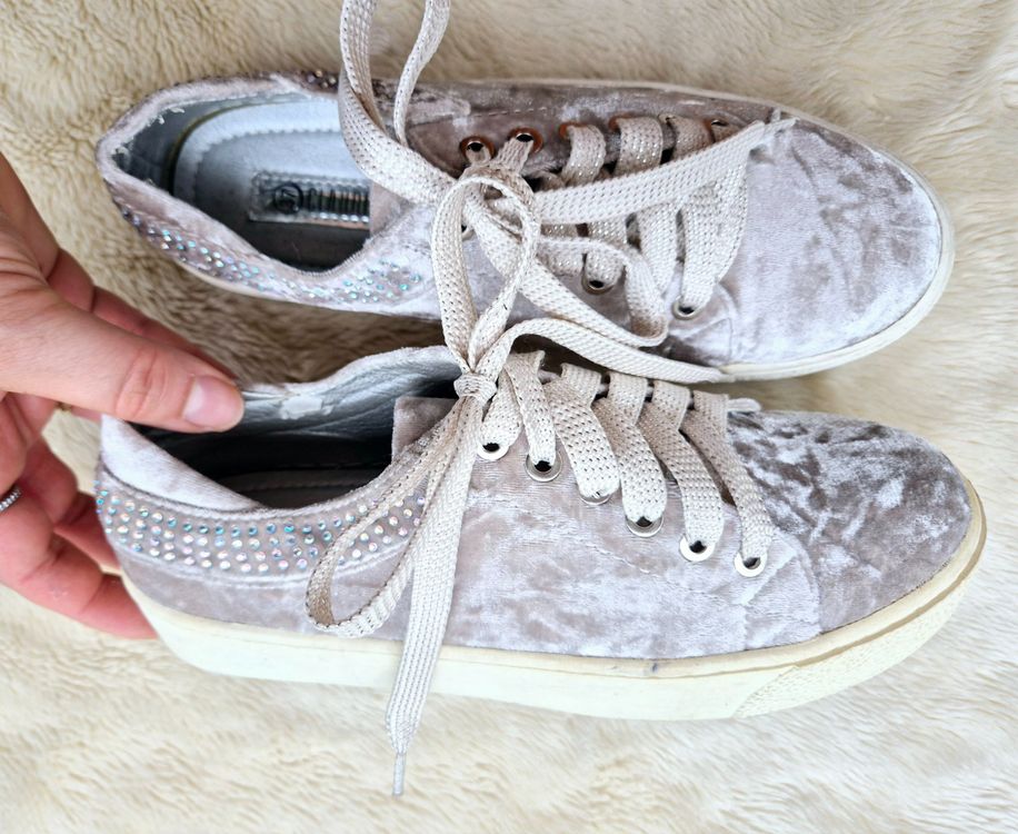 SNEAKER SCHUHE 37 CLAUDIA GHIZZANI SILBER GRAU GLITZER SAMT