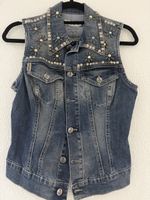 Sexy Woman Jeansweste mit Nieten & Strassblumen – Gr. S