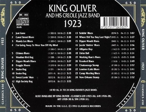 CDs: Jazz-CD:  King Oliver 1923  (Classics) – Gebraucht aus Hochfelden von mue_lhm9 1