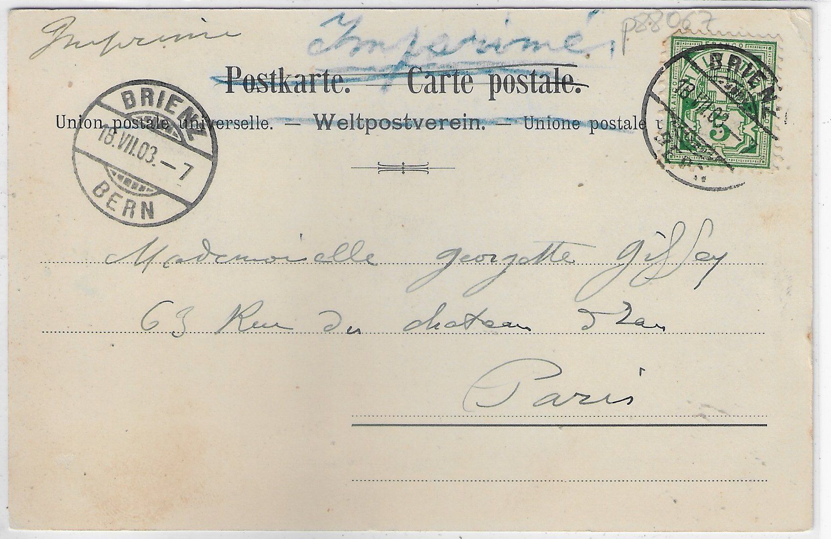 Ansichtskarten: Brienz - Künstlerkarte 1903 – Gebraucht aus Ettingen von Kartenplanet 1