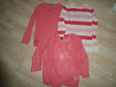 3 Pullover Damen Grösse S Koralle Rosa Streifen Lochmuster