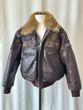 Lederjacke mit Fuchspelz, Motorradjacke, Pilot