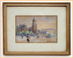 Belle aquarelle fin XIXe, G. de Mesmay
