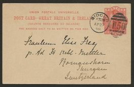 1898 1d Ganzsache vonSidcup in die Schweiz
