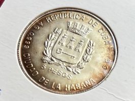 Kuba 5 Silber-Pesos 1988 unz Fussball-WM 1990 Italien