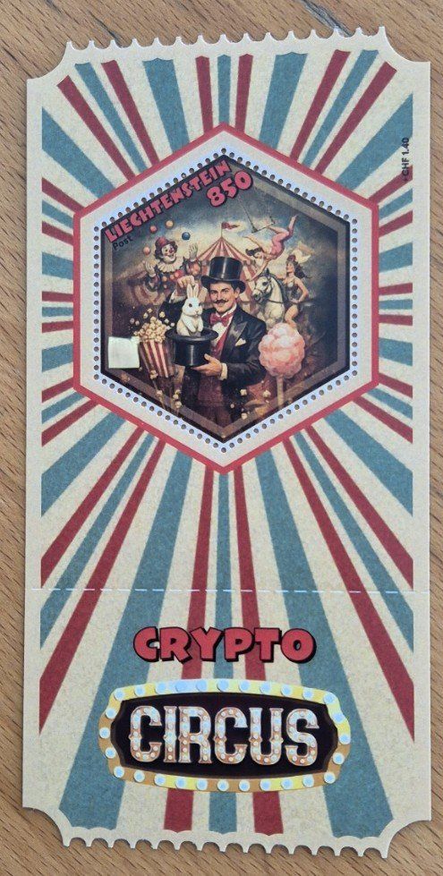 Tutti i francobolli: Crypto Circus "Der Zauberer Rot", mit rotem "Zirkuszelt" – Nuovo (secondo la descrizione) da St. Moritz venduto da Guenteratch 1