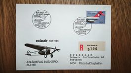 Swissair Sondercouvert Jubiläumsflug 1981