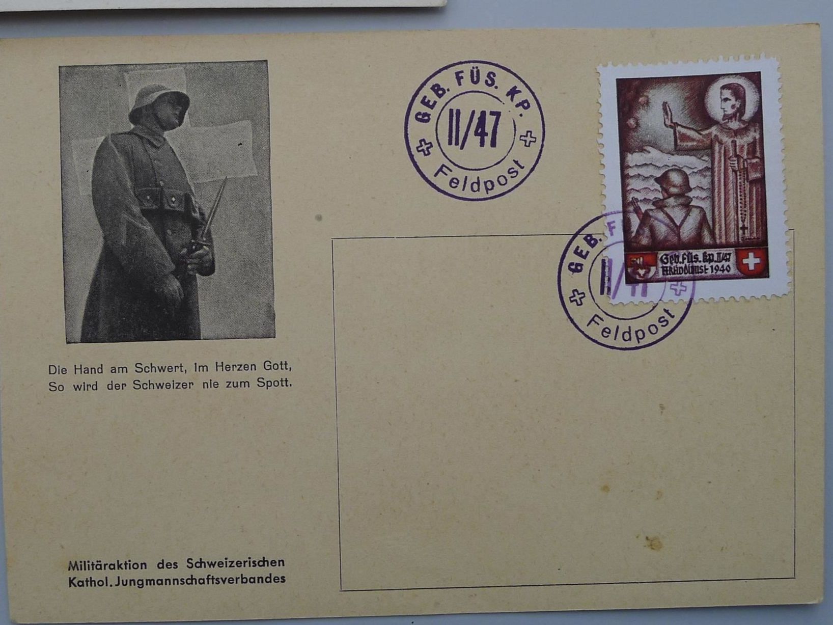 Tutti i francobolli: 3 Karten mit Soldatenmarken, mit "GLARNER PATRON" – Usato da Sursee venduto da Luzernerraute 3