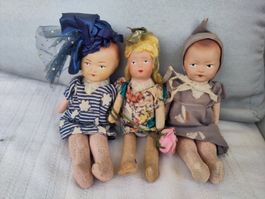 3er Set Vintage Maskenpuppen – 2 davon mit Rassel-Funktion