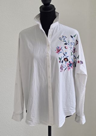 Damen Hemd weiss mit Blumenstickerei Gr.M