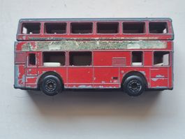 Bus 2 étages, Matchbox Leyland Titan rouge en l'état.
