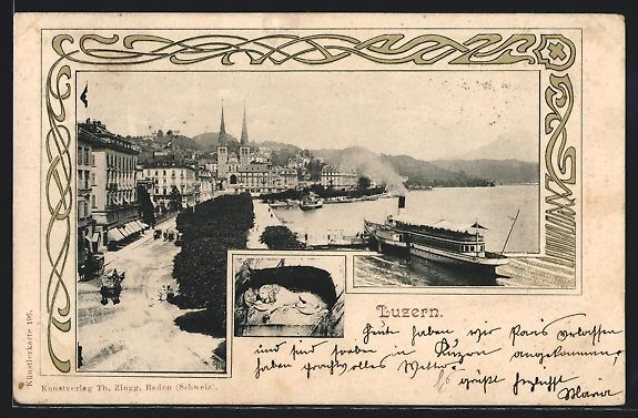Cartoline postali: AK Luzern, Dampfer am Hafen, 1900 – Usato da Berlin venduto da bartko-reher