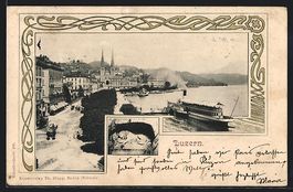 AK Luzern, Dampfer am Hafen, 1900