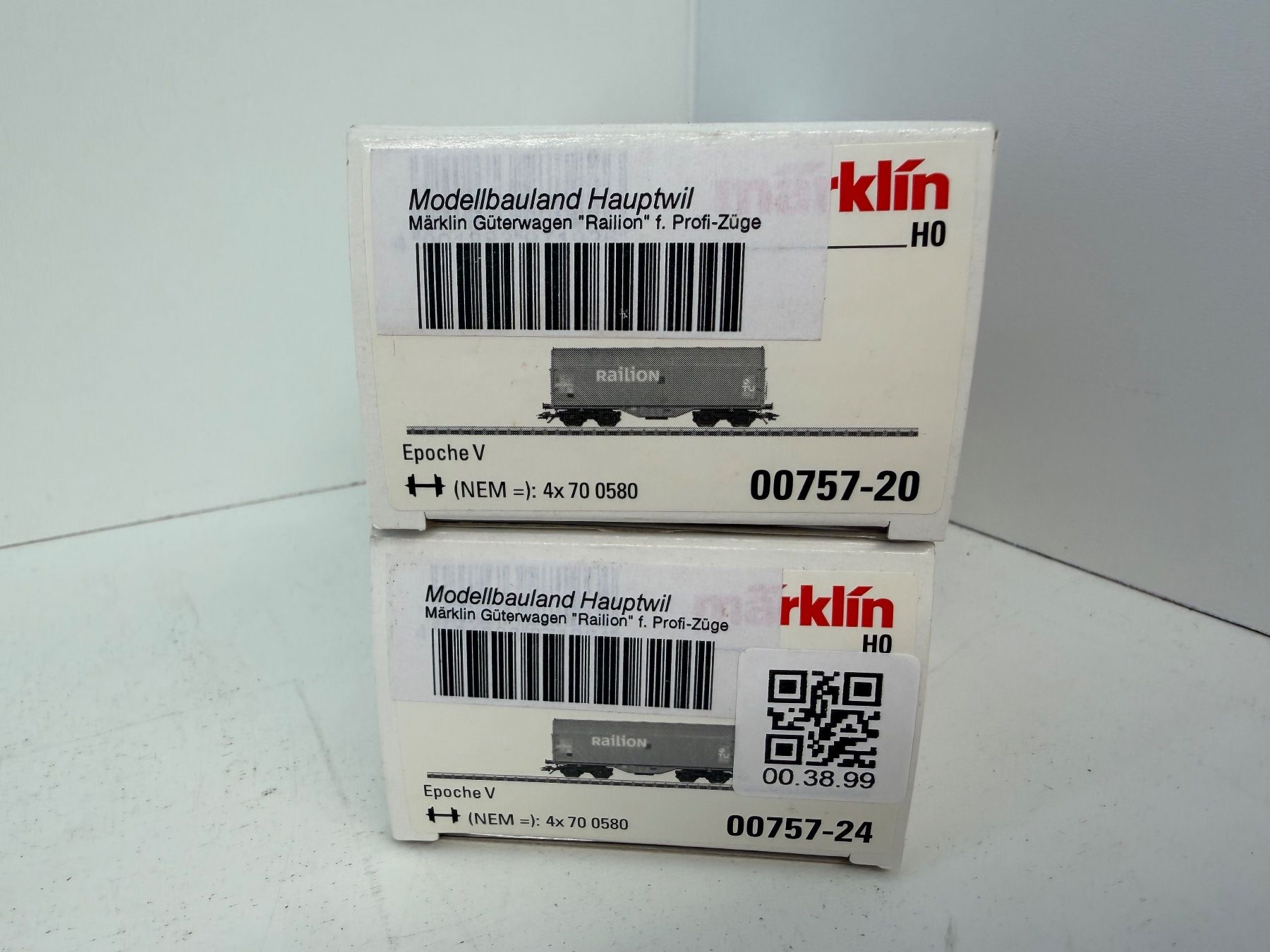 Märklin Modellini di ferrovie: Märklin 00757 Güterwagen 2er Set Railion der DB – Usato da Büsserach venduto da ModellbahnDepot 7