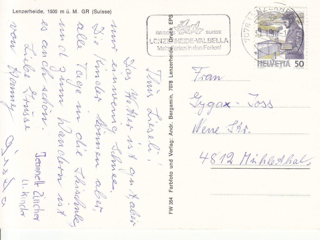 Cartoline postali: Lenzerheide 1990 – Usato da Bürglen TG venduto da StampGraf 1