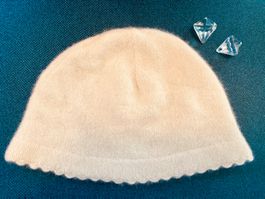 Beanie Mütze off white  Lambswool Angora weiss Grösse S-M