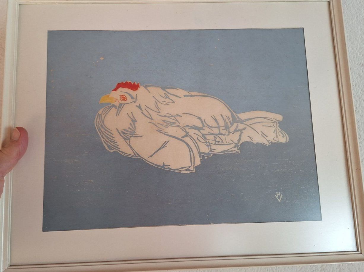 Poster & Bilder: Bild mit Huhn, signiert  H.V – Gebraucht aus Arlesheim von shopradl 1