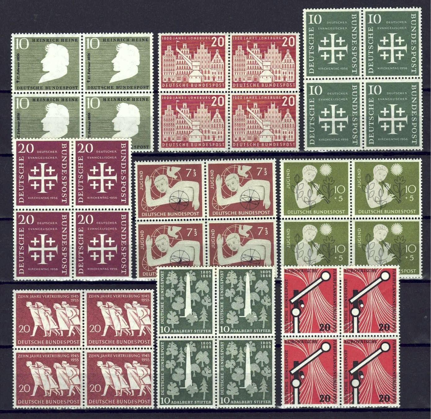 Tutti i francobolli: BRD 1955/1956, Sammlung 4er-Blocks, postfr** – Usato da Basel venduto da Pfefferschootte