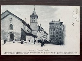 GENÈVE Place du Temple, animée, Bazar pour la restaurantion