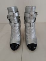 Chanel Stiefeletten Leder Silber/Schwarz, Gr. 37.5
