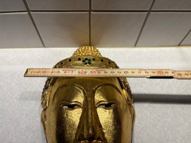 Statuette: Wunderschöner, älterer goldfarbiger Buddha-Kopf aus Holz – Usato da Gossau/ZH venduto da amazonas66 4