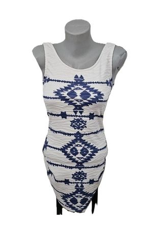 Weisses Kleid mit Blau von Sweewë Paris Gr. S Hippie Boho