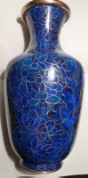 SEHR SCHÖNE DUNKEL-BLAUE CLOISONNE VASE,-18,5 CM x 10 CM