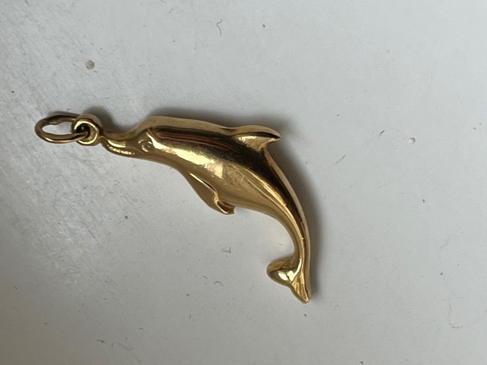 Pendentif Dauphins Entrelacés - Plaqué Or Jaune 18k - Bi-ton - Avec Poinçon - Occasion Très Bon état