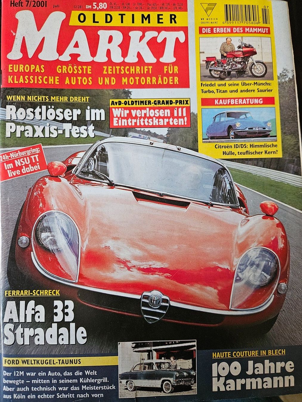 Bentley Sonstiges Fahrzeugzubehör: Oldtimer Markt 7/01 Alfa 33 Citroen DS ID Karmann xa – Gebraucht aus Flawil von sr1_f6st