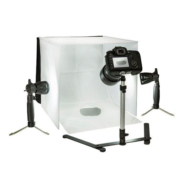 DUCLUS Fotobox 40x40 cm Faltbare Fotostudio, 5500K Dimmbare Lichtzelt Set mit 160 LED Beleuchtung und 8 Produktfotografie Hintergründe