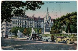 Genève, voitures d'époque devant Brunswick, circulée 1919