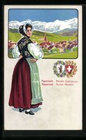 Appenzell, Appenzellerin in Tracht vor d