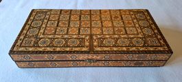 VINTAGE BACKGAMMON / SCHACH KASSETTE, INTARSIEN
