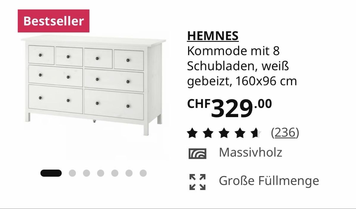Ikea Cassettiere: Ikea Hemnes - Kommode mit 8 Schubladen – Usato da Mettmenstetten venduto da Planteria 1