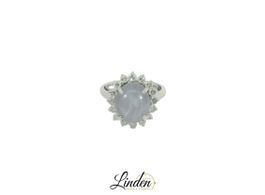 18K Weissgold - 750 Ring 8.9gr mit 16 Diamanten & echtem Ed