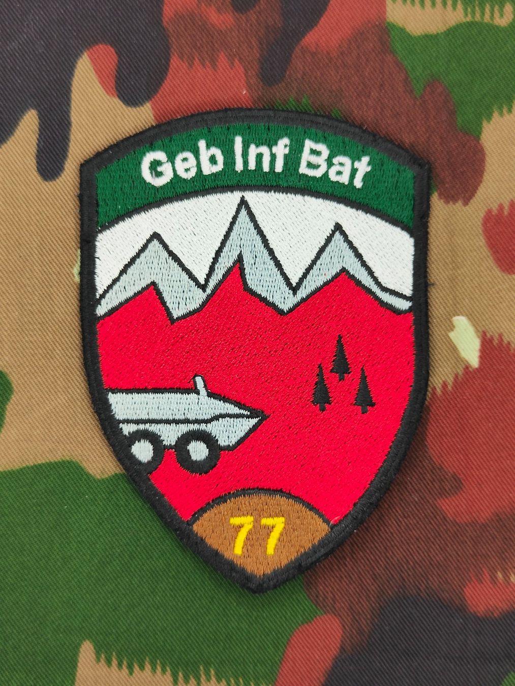 Schweizer Armee Placchette & Badge: Verbandsabzeichen Geb Inf Bat 77 Kp 2 – Usato da Bauma venduto da SwissMilitaria