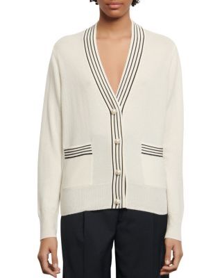 Sandro Paris Cardigan, Size 1, Striped Trim, 90% Wool