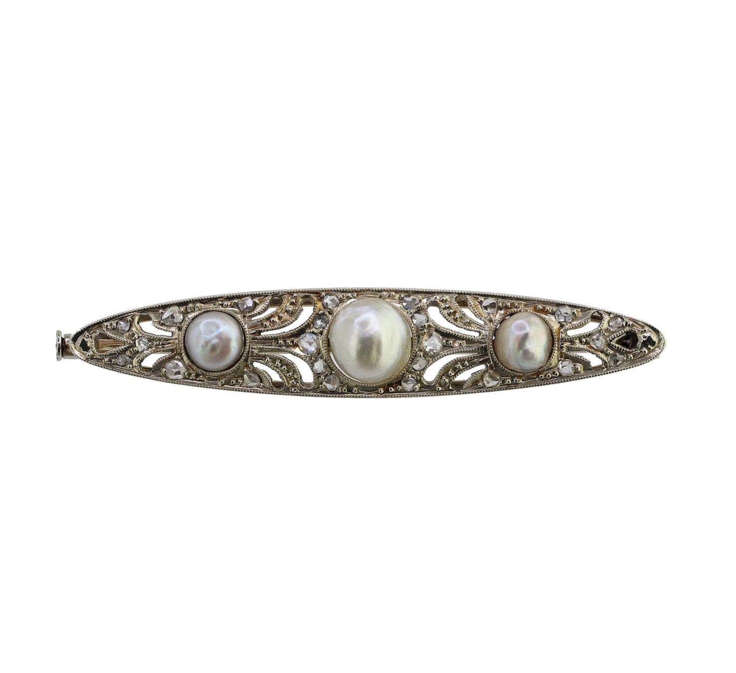 Spille & Fermagli: Natur-Perlen Diamant Stabbrosche, – Usato da Zürich venduto da Vintage-Jewellery