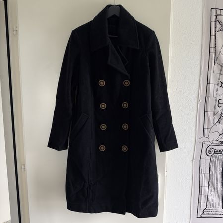 WARM ELEGANT BLACK MIDI WOOL COAT M
