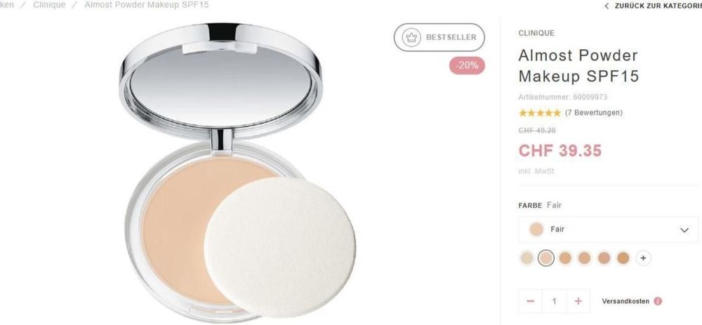 Clinique Puder, almost powder naturel 01 fair ( VF ) | Kaufen auf Ricardo