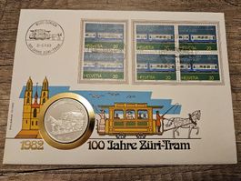 Silber-Münzbrief 100 Jahre Züri-Tram