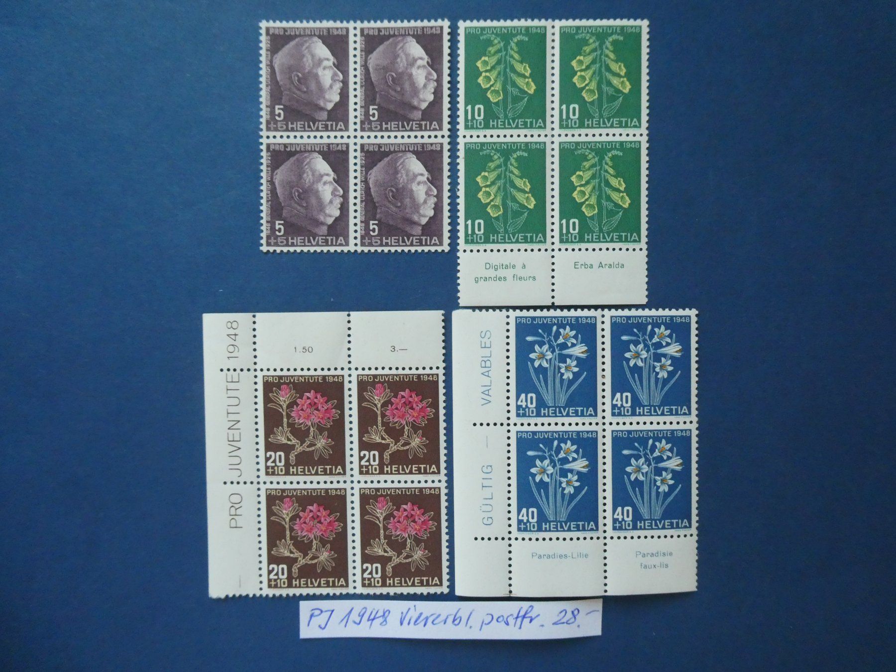 Tutti i francobolli: PJ 1948 postfrische ** Viererblöcke – Usato da Lausen venduto da Herbamare01