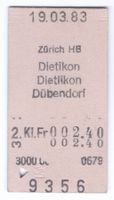 Billette Zürich HB – Dietikon – Dietlikon - Dübendorf