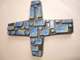 Keramik Kreuz Wandkreuz blau braun modern Deko Rarität