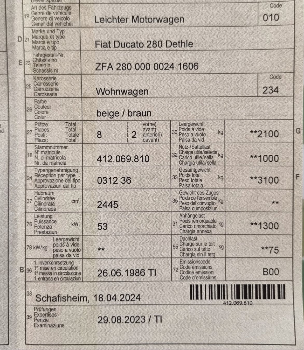 Fiat Veicoli da campeggio: Fiat Ducato 280, Camper, Wohnmobil, AHK 1300kg, Schnäppchen – Usato da Aristau venduto da daniel_s_1 1