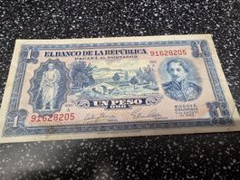 Kolumbien 1 Peso Oro Banknote guter Zustand 1953