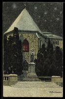 Lithographie Zürich, Wasserkirche mit Zwingli-Denkmal