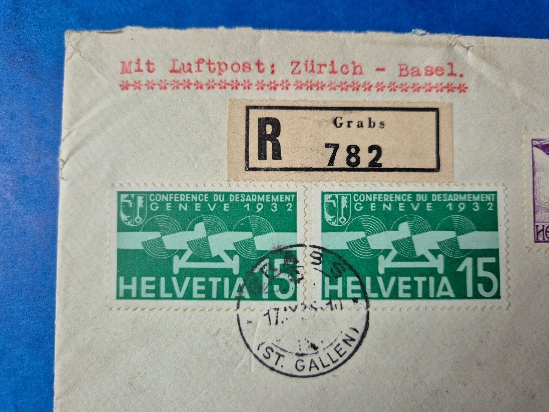 Tutti i francobolli: Luftpostbrief 1935 eingeschrieben  Grabs - New York City – Usato da Seewen SZ venduto da SuperpumaDisplayTeam 2