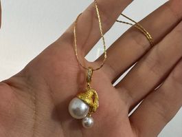 Collier en argent sterling 925, pendentif double perle